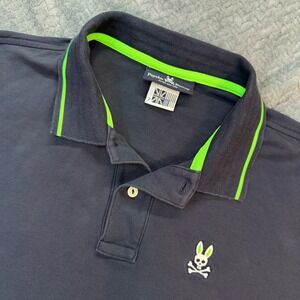 Psycho Bunny Mens Pima Cotton Polo XL Shirt Navy Blue Neon Green Size 7